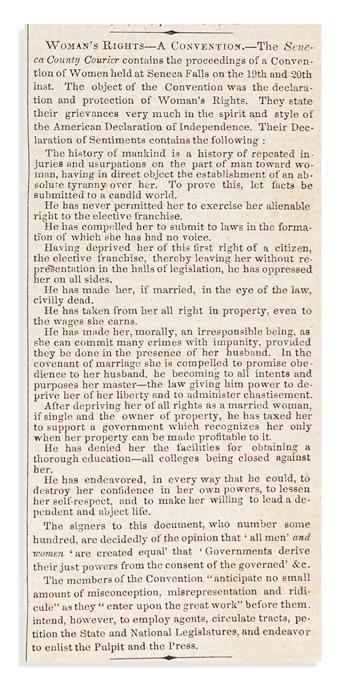 Seneca Falls Convention. Woman's Rights—A Convention, Newspaper Report, New-York Weekly Tribune.